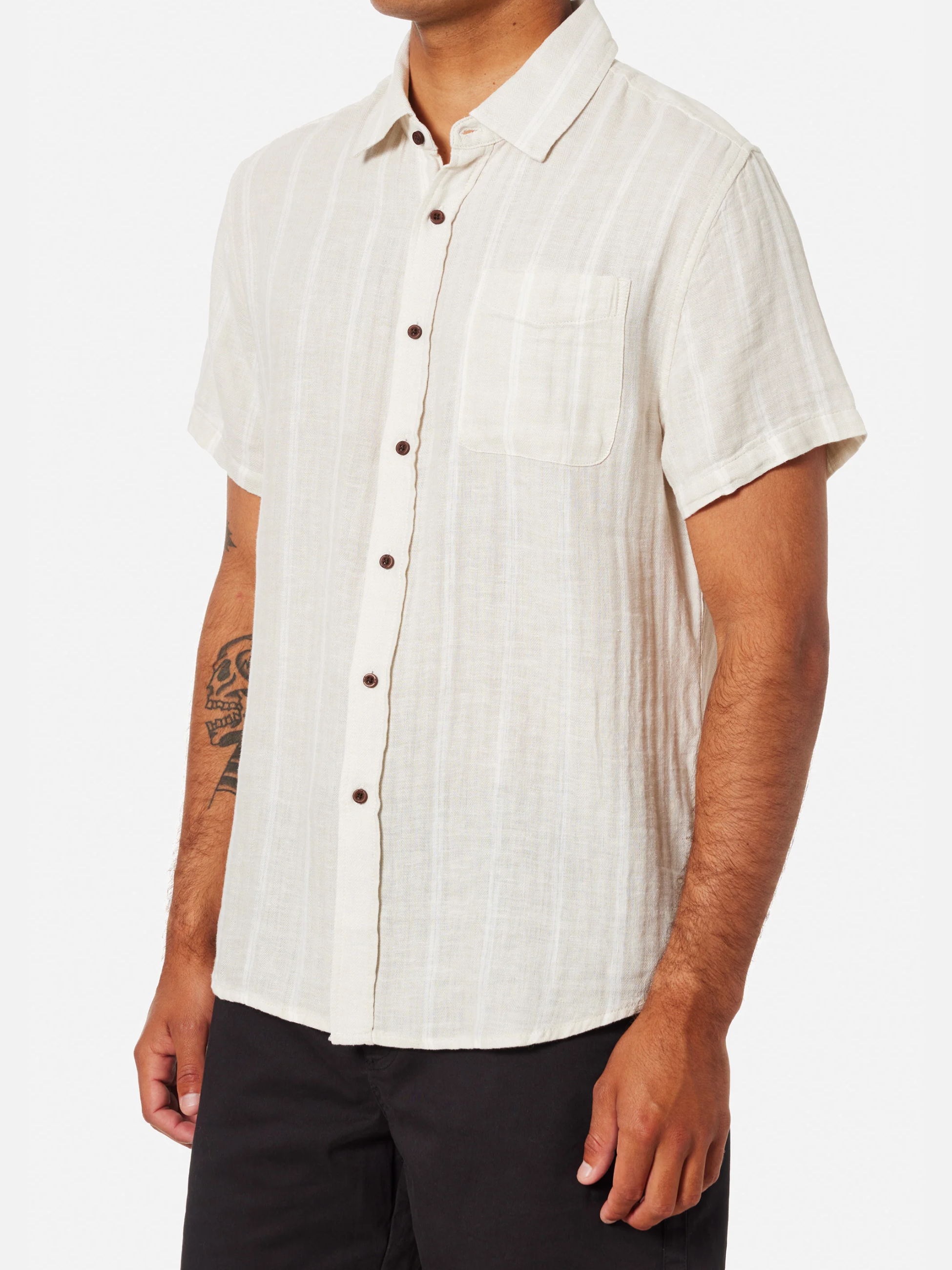 Katin Alan Shirt Moon Ivory Cream Men’s Striped Casual Button Up Short Sleeve SS Summer Shirt for Men Athens GA Georgia Kempt Menswear Store Near Me