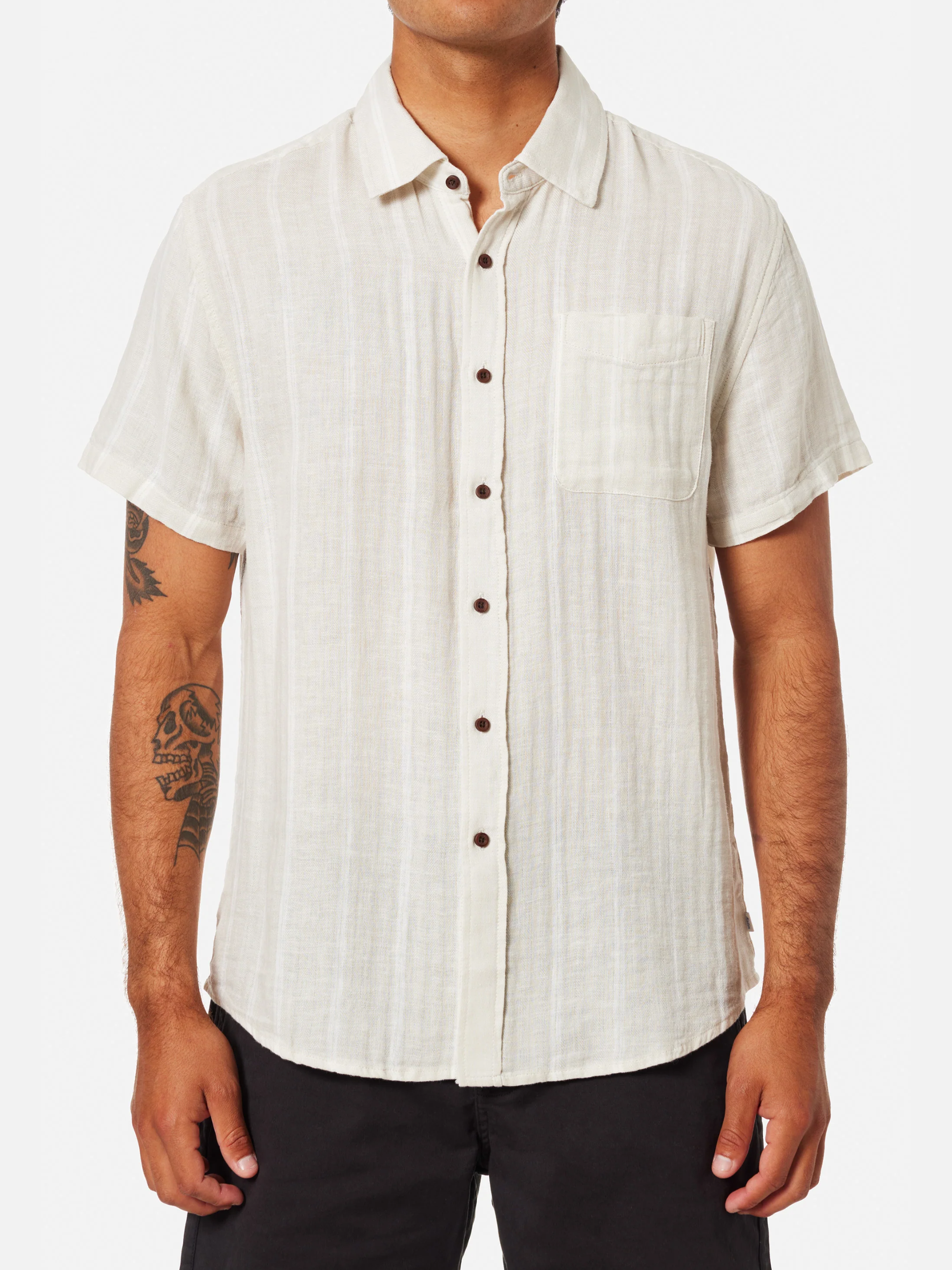 Katin Alan Shirt Moon Ivory Cream Men’s Striped Casual Button Up Short Sleeve SS Summer Shirt for Men Athens GA Georgia Kempt Menswear Store Near Me