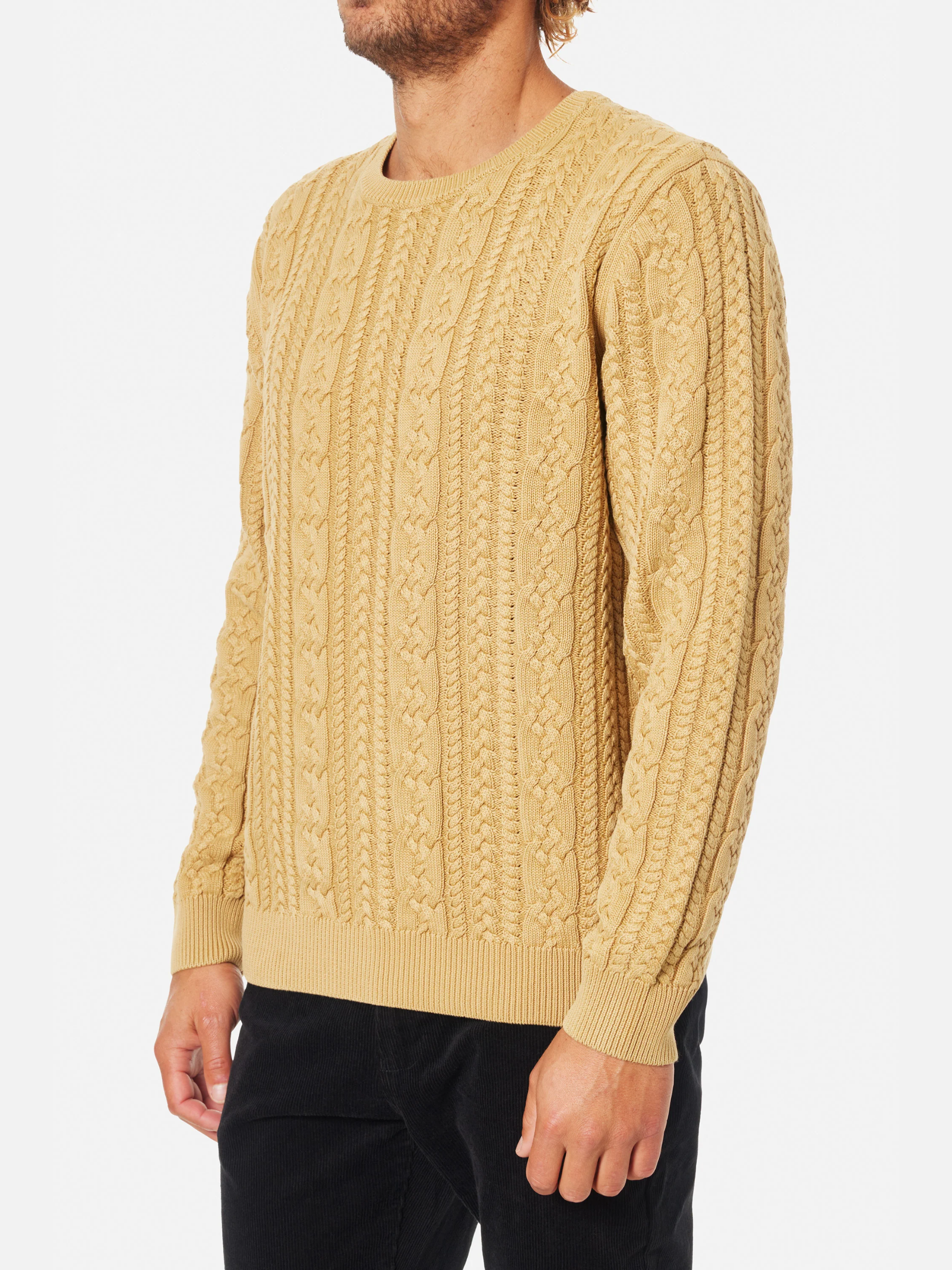 Katin Fisherman Cable Knit Sweater Driftwood Yellow Gold LS Long Sleeve Winter Wear for Men Athens GA Georgia Kempt Menswear Store Near Me