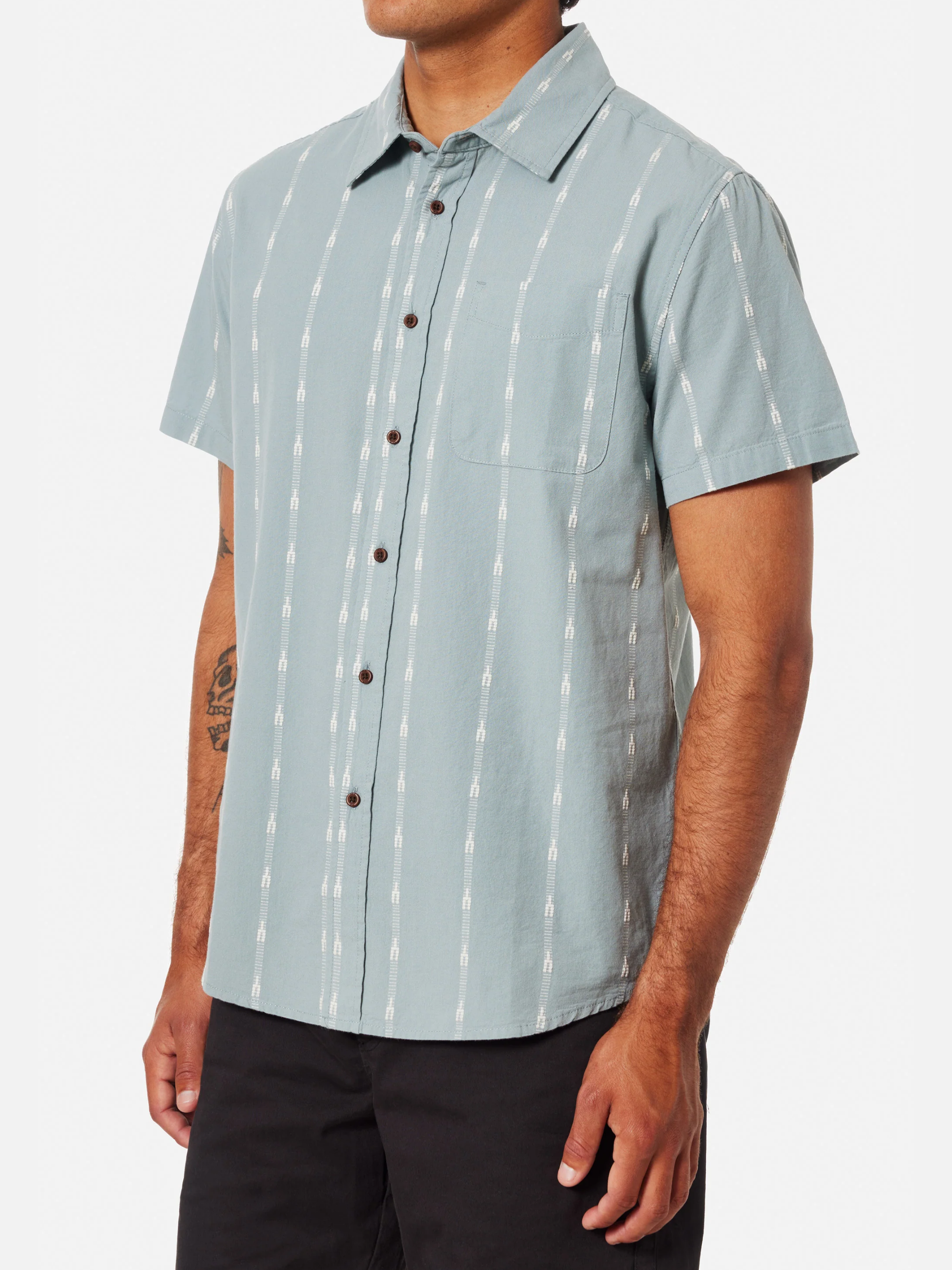 Katin Zenth Shirt Lago Blue Green Printed Design Button Up SS Short Sleeve Collared Top for Men Men’s Tops Summer Spring Athens GA Georgia Kempt Menswear Store Near Me