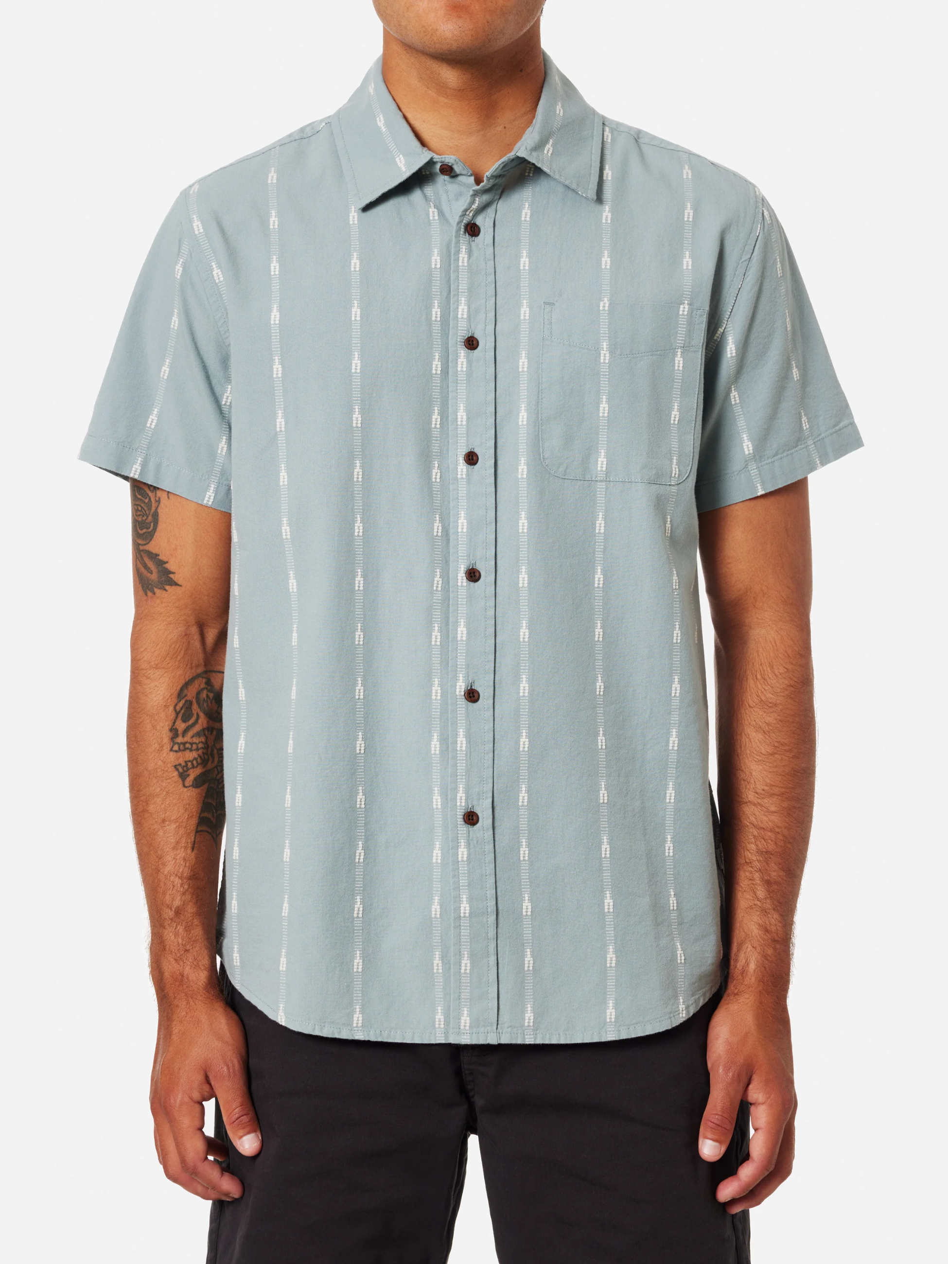 Katin Zenth Shirt Lago Blue Green Printed Design Button Up SS Short Sleeve Collared Top for Men Men’s Tops Summer Spring Athens GA Georgia Kempt Menswear Store Near Me