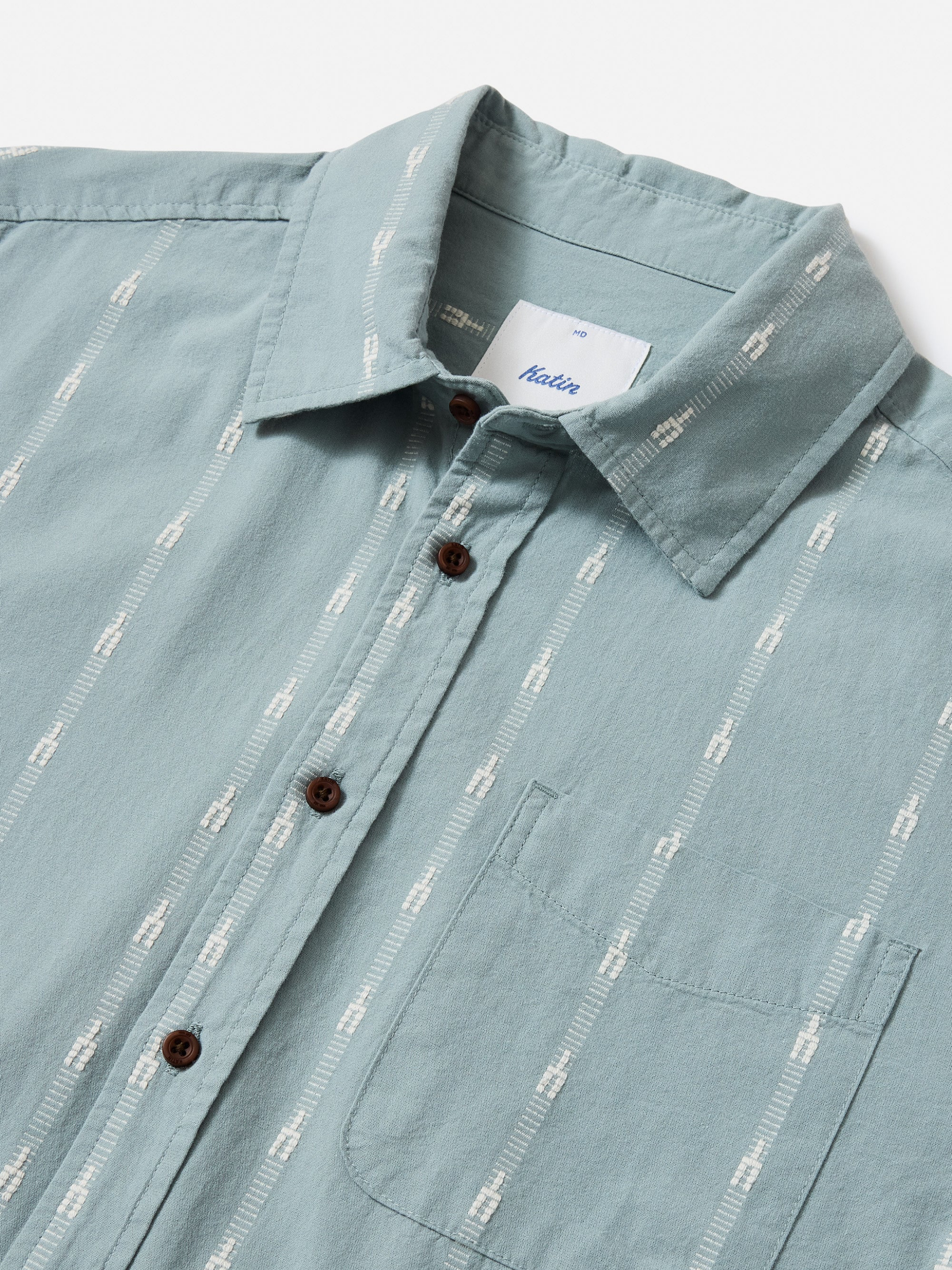 Katin Zenth Shirt Lago Blue Green Printed Design Button Up SS Short Sleeve Collared Top for Men Men’s Tops Summer Spring Athens GA Georgia Kempt Menswear Store Near Me