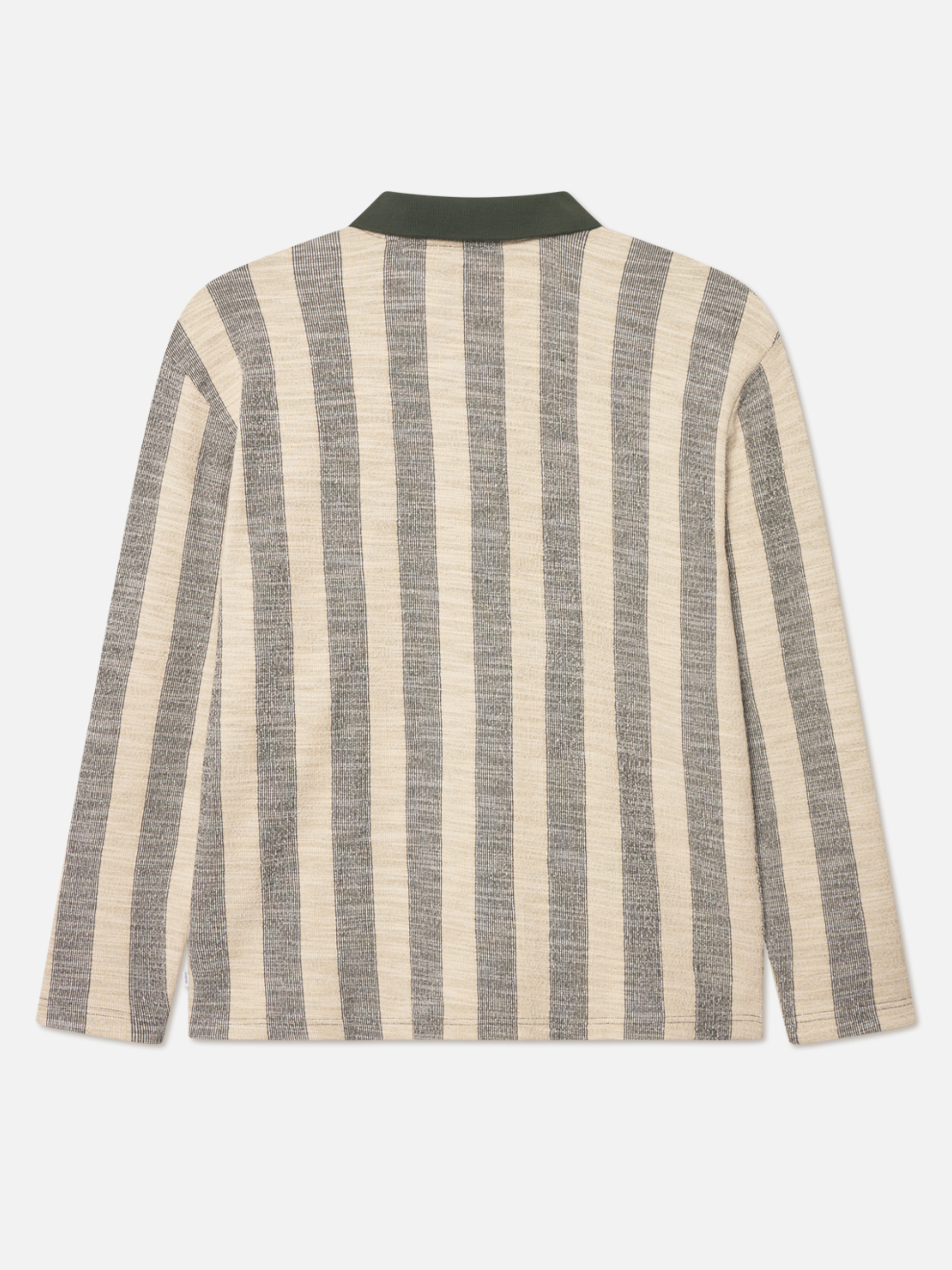 Les Deux Bowie Jacquard Jersey LS Long Sleeve Polo Shirt Duffel Bag Green Cream Stripe Design Contrast Collar Fall Winter Men’s Tops for Men Athens GA Georgia Kempt Menswear Store Near Me