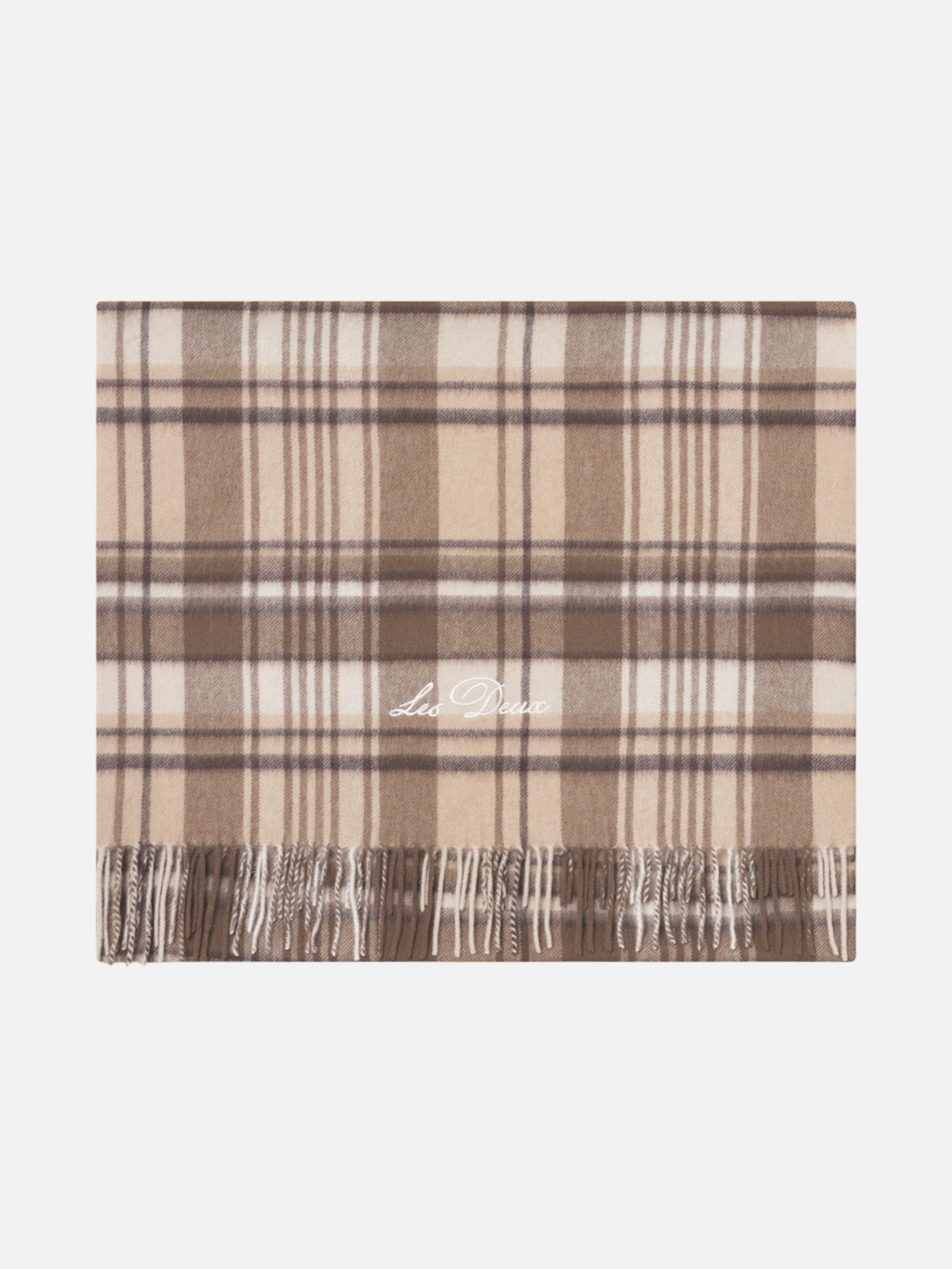 Les Deux Check Wool Scarf Irish Cream Taupe Brown Plaid Tassels Winter Accessories Athens GA Georgia Kempt Menswear Store Near Me