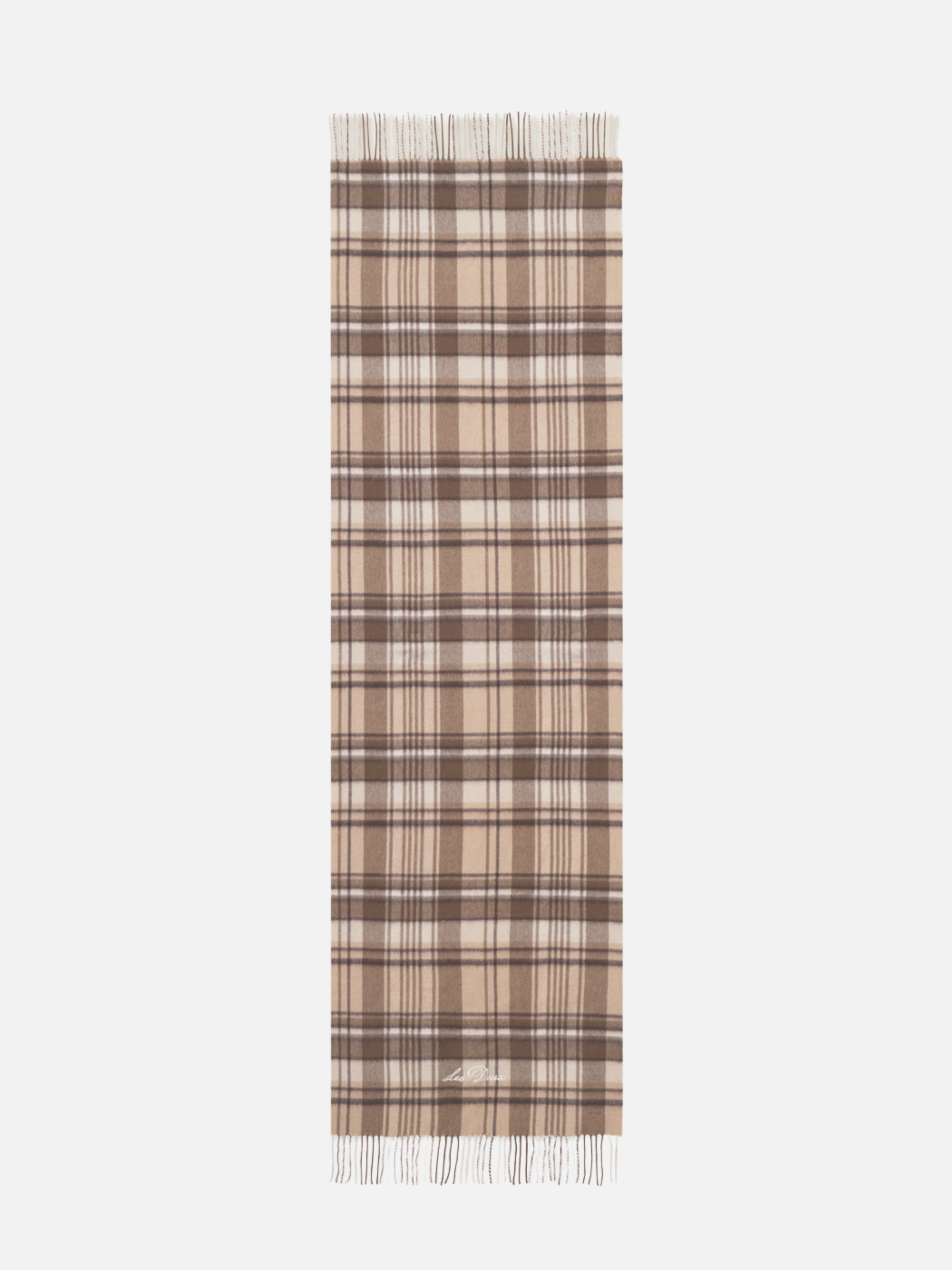 Les Deux Check Wool Scarf Irish Cream Taupe Brown Plaid Tassels Winter Accessories Athens GA Georgia Kempt Menswear Store Near Me