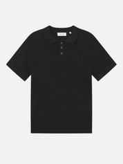 Les Deux Garrett Knitted Polo SS Short Sleeve Black Textured Knit Pattern Summer Knits Athens GA Georgia Kempt Menswear Store Near Me