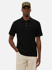 Les Deux Garrett Knitted Polo SS Short Sleeve Black Textured Knit Pattern Summer Knits Athens GA Georgia Kempt Menswear Store Near Me