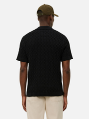 Les Deux Garrett Knitted Polo SS Short Sleeve Black Textured Knit Pattern Summer Knits Athens GA Georgia Kempt Menswear Store Near Me