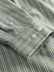 Les Deux Kolton Herringbone Poplin Dress Shirt Button Up Collared Men’s LS Long Sleeve Top White Chive Green Striped Pattern Athens GA Georgia Kempt Menswear Store Near Me