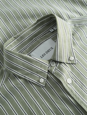 Les Deux Kolton Herringbone Poplin Dress Shirt Button Up Collared Men’s LS Long Sleeve Top White Chive Green Striped Pattern Athens GA Georgia Kempt Menswear Store Near Me