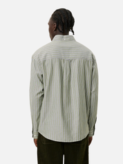 Les Deux Kolton Herringbone Poplin Dress Shirt Button Up Collared Men’s LS Long Sleeve Top White Chive Green Striped Pattern Athens GA Georgia Kempt Menswear Store Near Me