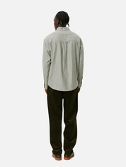 Les Deux Kolton Herringbone Poplin Dress Shirt Button Up Collared Men’s LS Long Sleeve Top White Chive Green Striped Pattern Athens GA Georgia Kempt Menswear Store Near Me