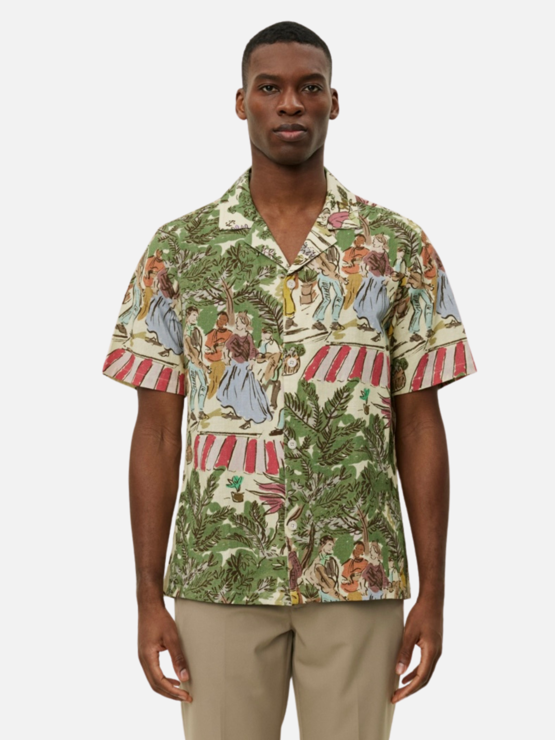 Les Deux Lukas AOP Dancing Shirt SS Short Sleeve Printed Top Unique Pattern Oil Green Summer Men’s Tops for Men Athens GA Georgia Kempt Menswear Store Near Me