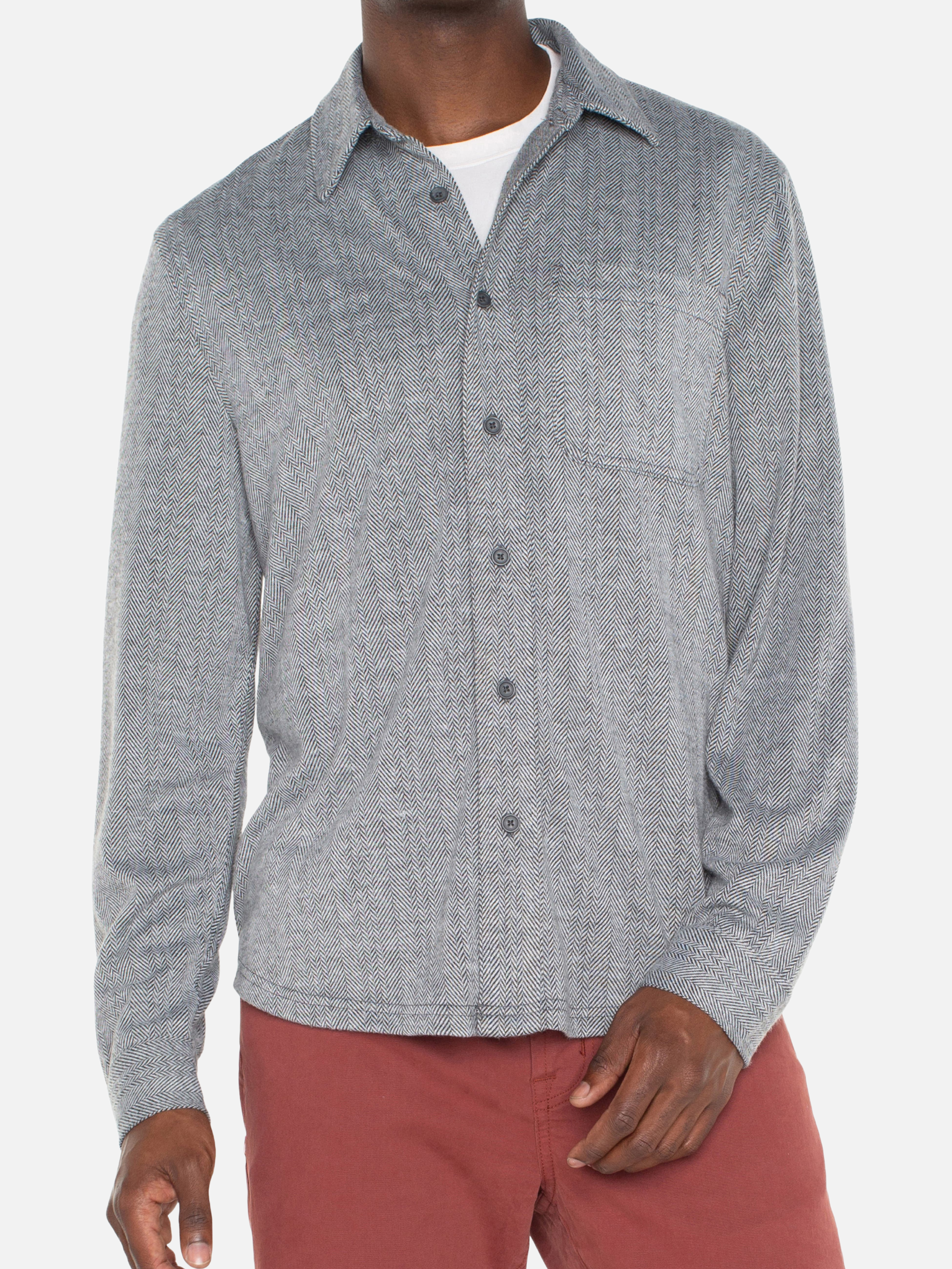 Liverpool Knit LS Long Sleeve Button Up Shirt Collared Front Pocket Top for Men Kempt Athens Menswear Store