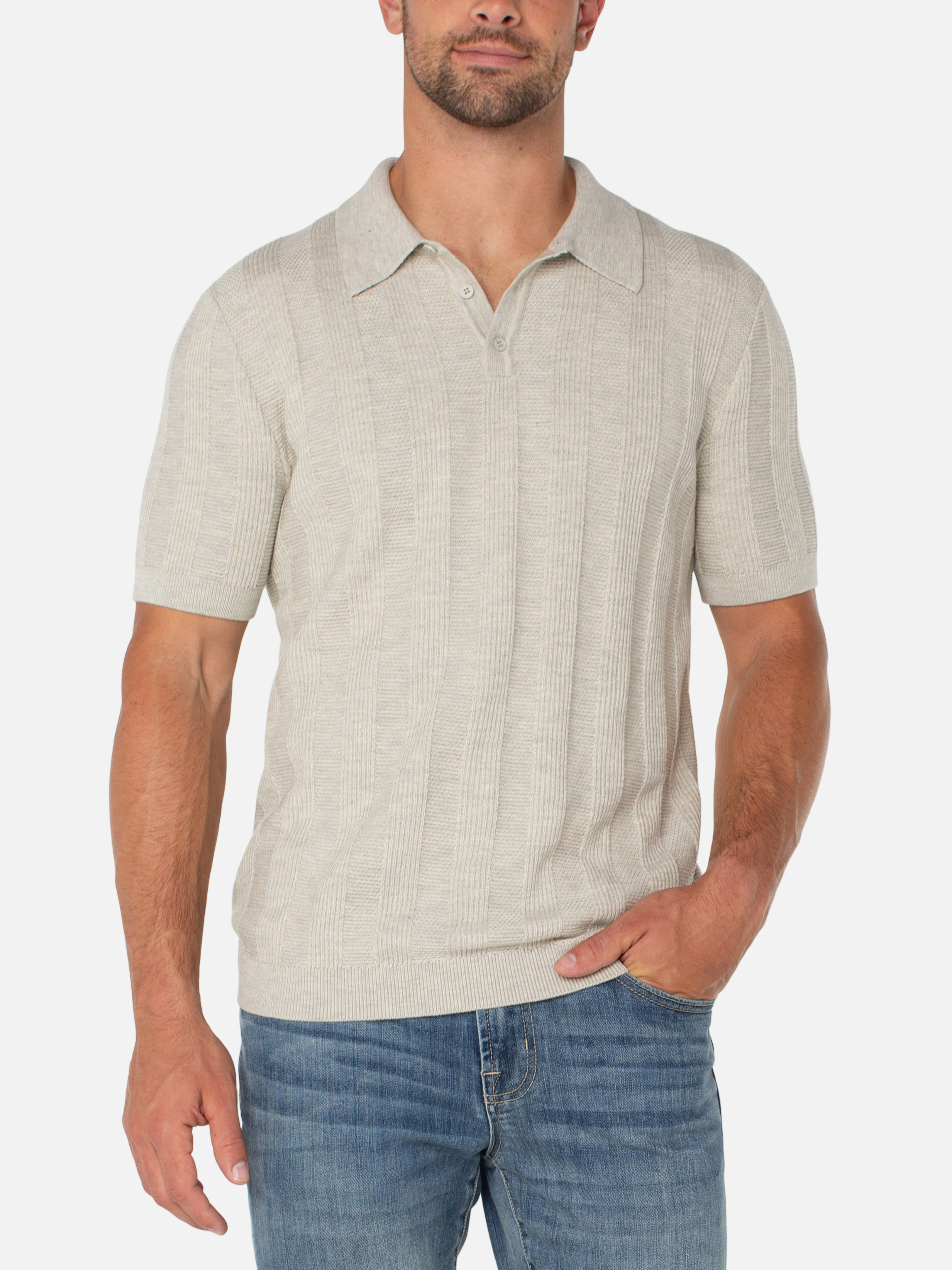 Liverpool Hudson Knit Sweater Polo Oatmeal Knit Men’s Top for Men Athens GA Georgia Kempt Menswear Store Near Me Light