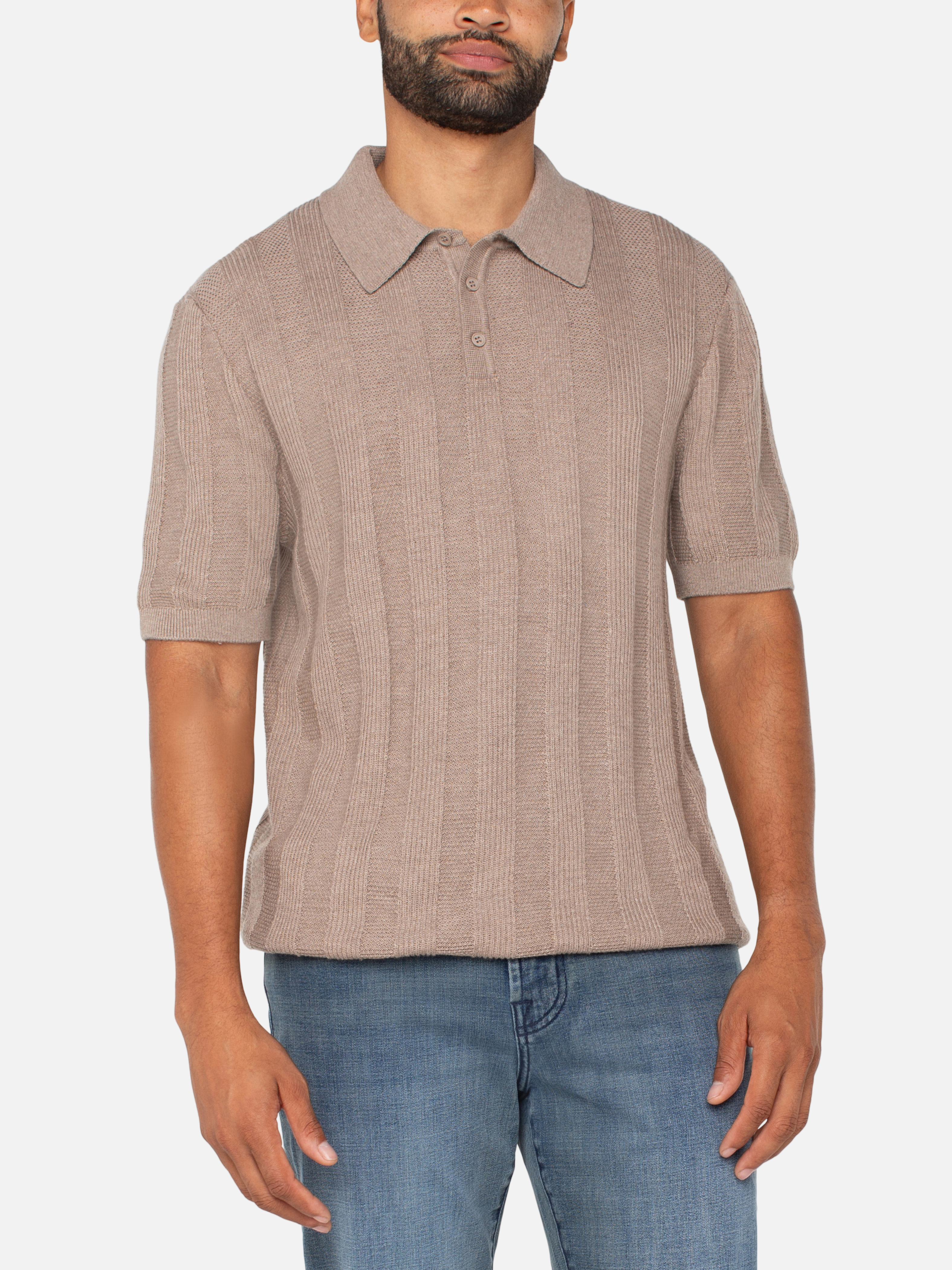 Liverpool Sweater Polo Taupe Knit SS Short Sleeve Men’s Top for Men Athens GA Georgia Kempt Menswear Store Near Me