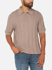 Liverpool Sweater Polo Taupe Knit SS Short Sleeve Men’s Top for Men Athens GA Georgia Kempt Menswear Store Near Me
