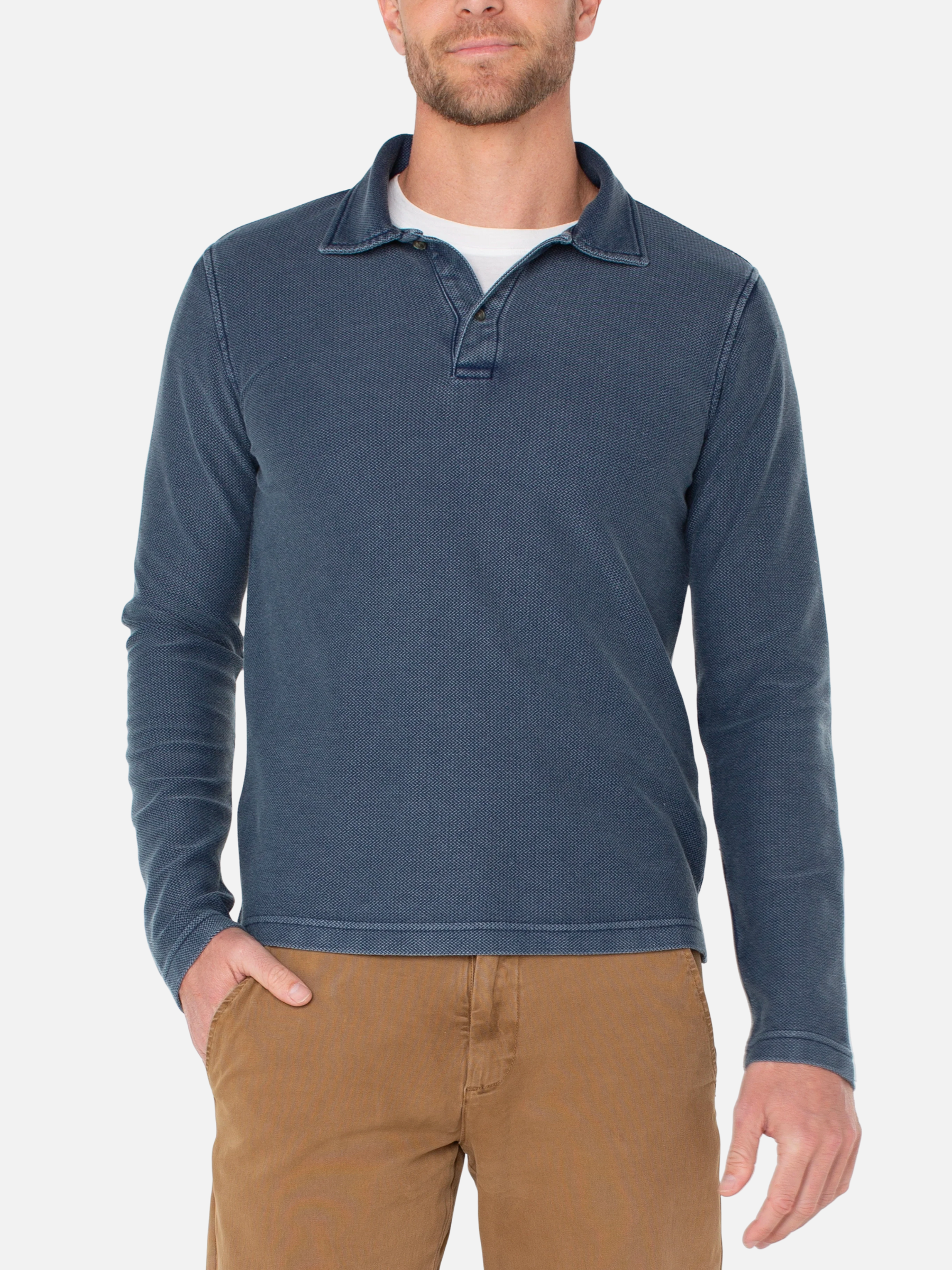 Liverpool LA Men’s Tops for Men Knit Knitted Polo Shirt LS Long Sleeve Midnight Blue Gray Athens GA Georgia Kempt Menswear Store Near Me