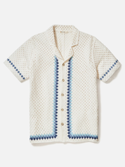 Marine Layer Archive Ace Crochet Resort Shirt Natural Border Men's SS Short Sleeve Collared Button Up Top For Men Athens GA Georgia Kempt Menswear Store Near Me