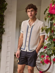 Marine Layer Archive Ace Crochet Resort Shirt Natural Border Men's SS Short Sleeve Collared Button Up Top For Men Athens GA Georgia Kempt Menswear Store Near Me