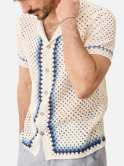 Marine Layer Archive Ace Crochet Resort Shirt Natural Border Men's SS Short Sleeve Collared Button Up Top For Men Athens GA Georgia Kempt Menswear Store Near Me