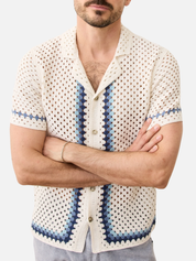 Marine Layer Archive Ace Crochet Resort Shirt Natural Border Men's SS Short Sleeve Collared Button Up Top For Men Athens GA Georgia Kempt Menswear Store Near Me