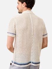 Marine Layer Archive Ace Crochet Resort Shirt Natural Border Men's SS Short Sleeve Collared Button Up Top For Men Athens GA Georgia Kempt Menswear Store Near Me