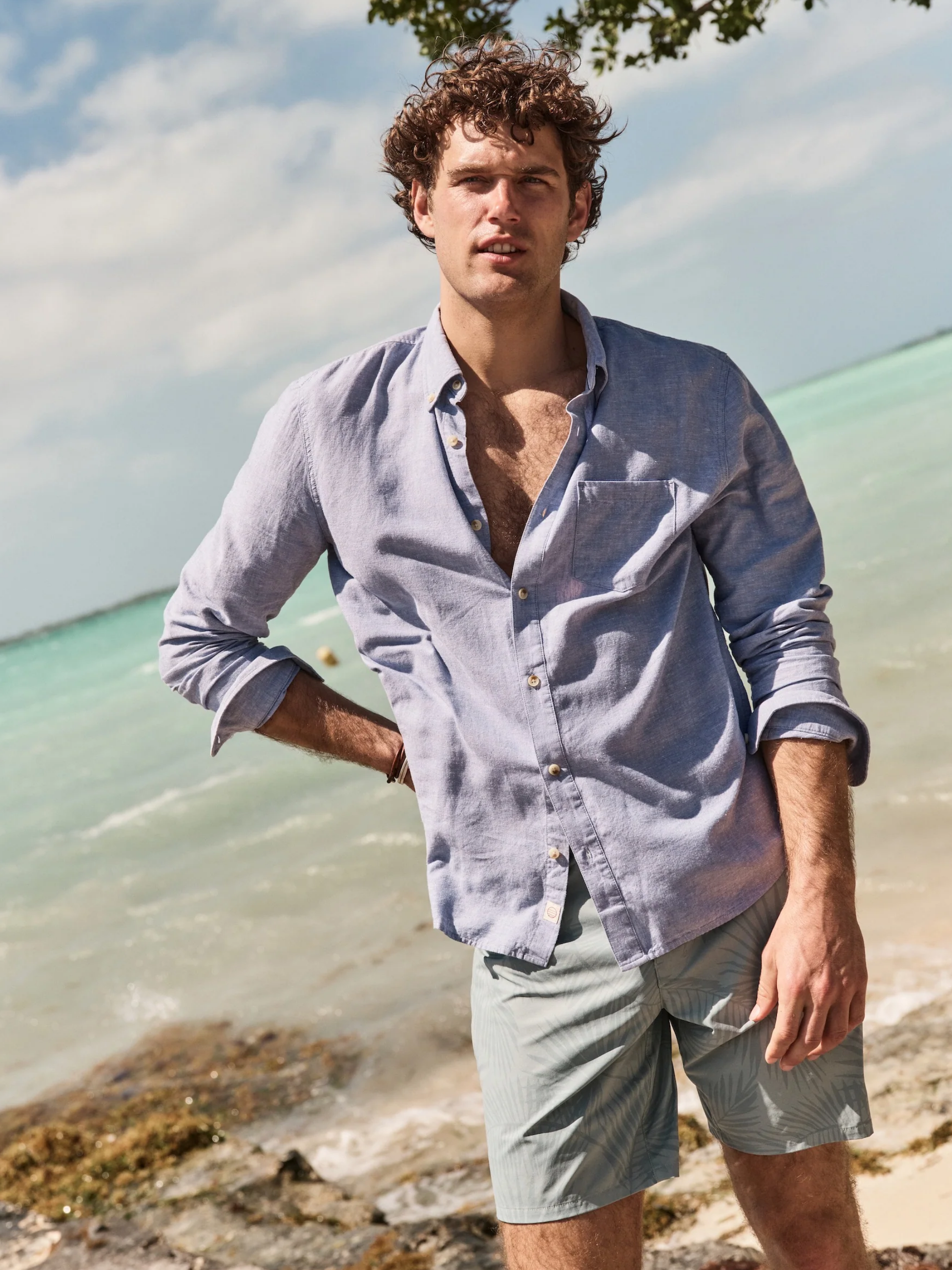 Marine Layer Better-Than-Linen Shirt LS Long Sleeve Men’s Chambray Blue Collared Button Up Top for Men Spring Summer Athens GA Georgia Kempt Menswear Store Near Me