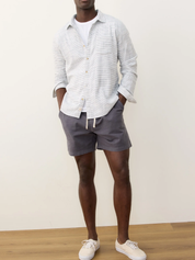 Marine Layer Classic Stretch Long Sleeve LS Selvage Shirt Natural White Black Stripe Pattern Men’s Tops for Men Spring Summer Collared Button Up Athens GA Georgia Kempt Menswear Store Near Me