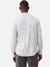 Marine Layer Classic Stretch Long Sleeve LS Selvage Shirt Natural White Black Stripe Pattern Men’s Tops for Men Spring Summer Collared Button Up Athens GA Georgia Kempt Menswear Store Near Me