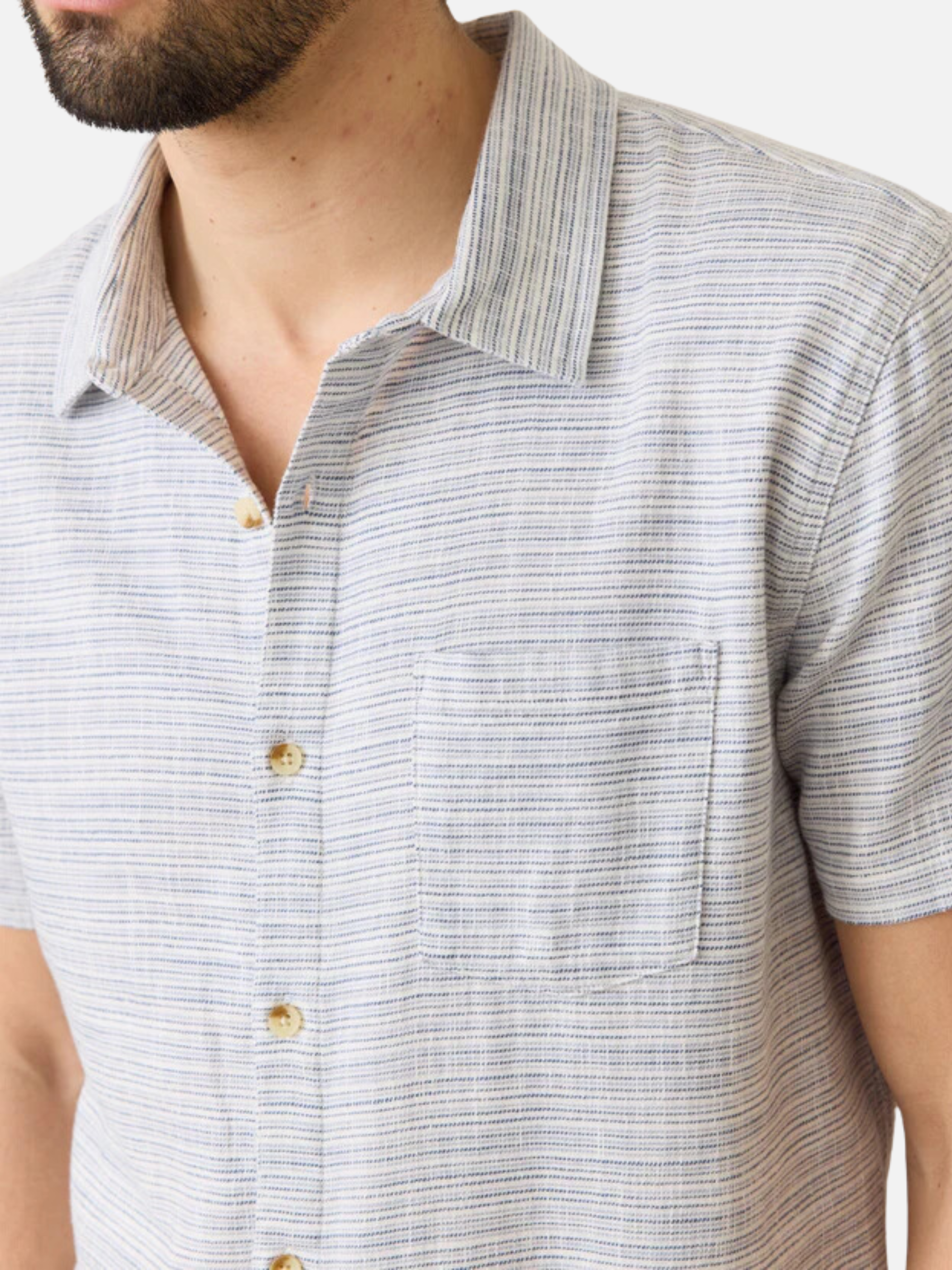 Marine Layer Classic Stretch Selvage Shirt Blue Mini Stripe SS Short Sleeve Men’s Button Top Athens GA Georgia Kempt Menswear Store Near Me