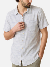 Marine Layer Classic Stretch Selvage Shirt Blue Mini Stripe SS Short Sleeve Men’s Button Top Athens GA Georgia Kempt Menswear Store Near Me