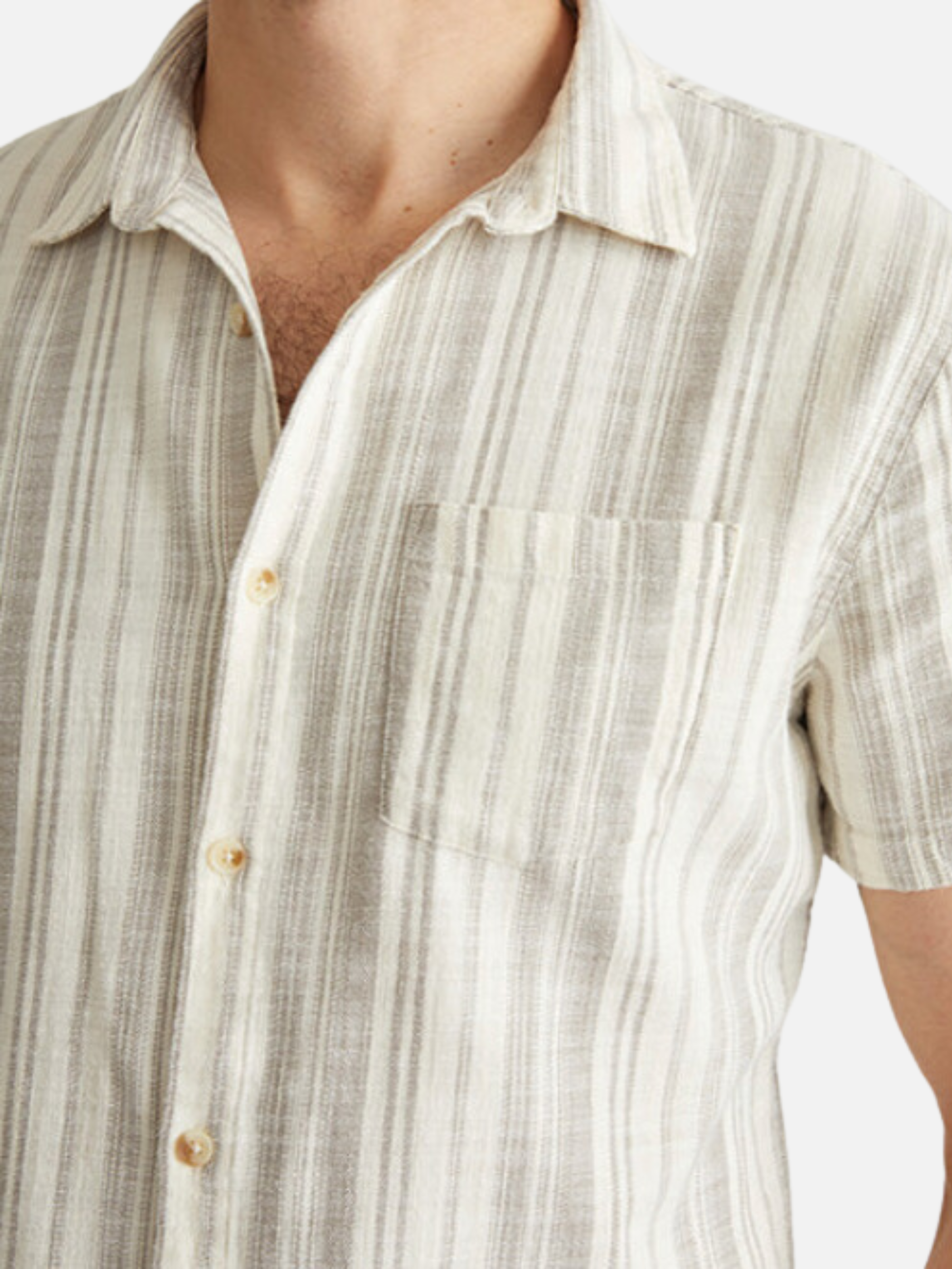 Marine Layer Classic Stretch Selvage Shirt Cream Olive Stripe Men’s SS Short Sleeve Button Collared Top Athens GA Georgia Kempt Menswear Store Near Me