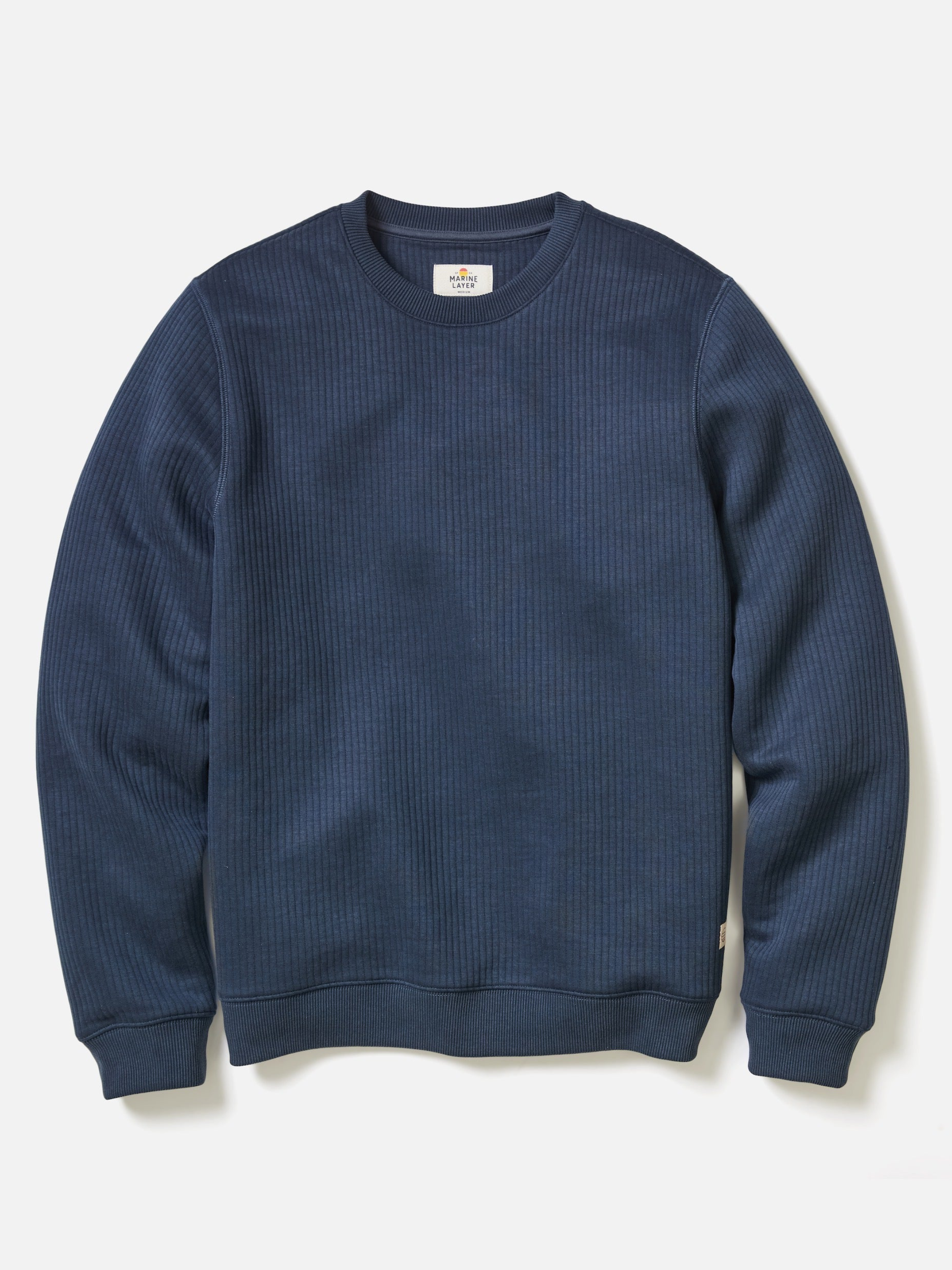 Marine Layer Corbet Quilted Crewneck Navy Blue Texture Layer Fall Winter Men’s Tops for Men Athens GA Georgia Kempt Menswear Store Near Me