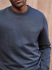 Marine Layer Corbet Quilted Crewneck Navy Blue Texture Layer Fall Winter Men’s Tops for Men Athens GA Georgia Kempt Menswear Store Near Me