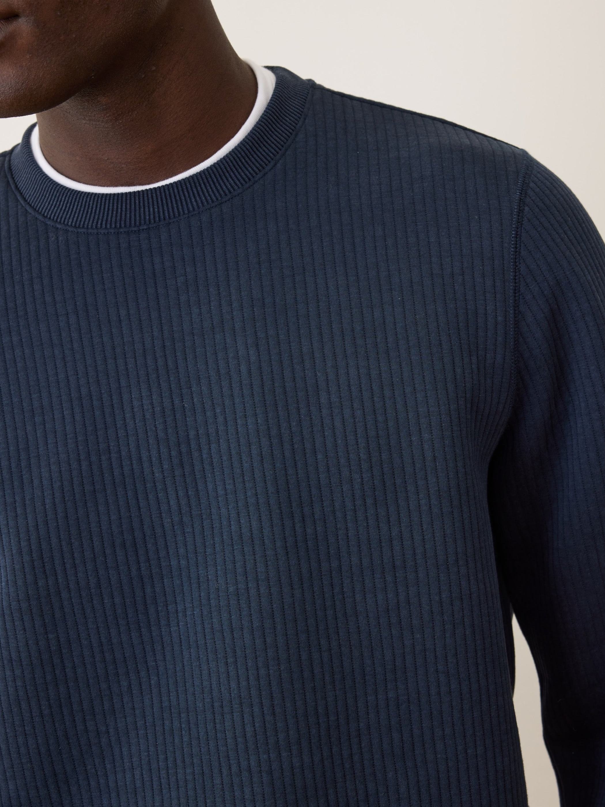 Marine Layer Corbet Quilted Crewneck Navy Blue Texture Layer Fall Winter Men’s Tops for Men Athens GA Georgia Kempt Menswear Store Near Me