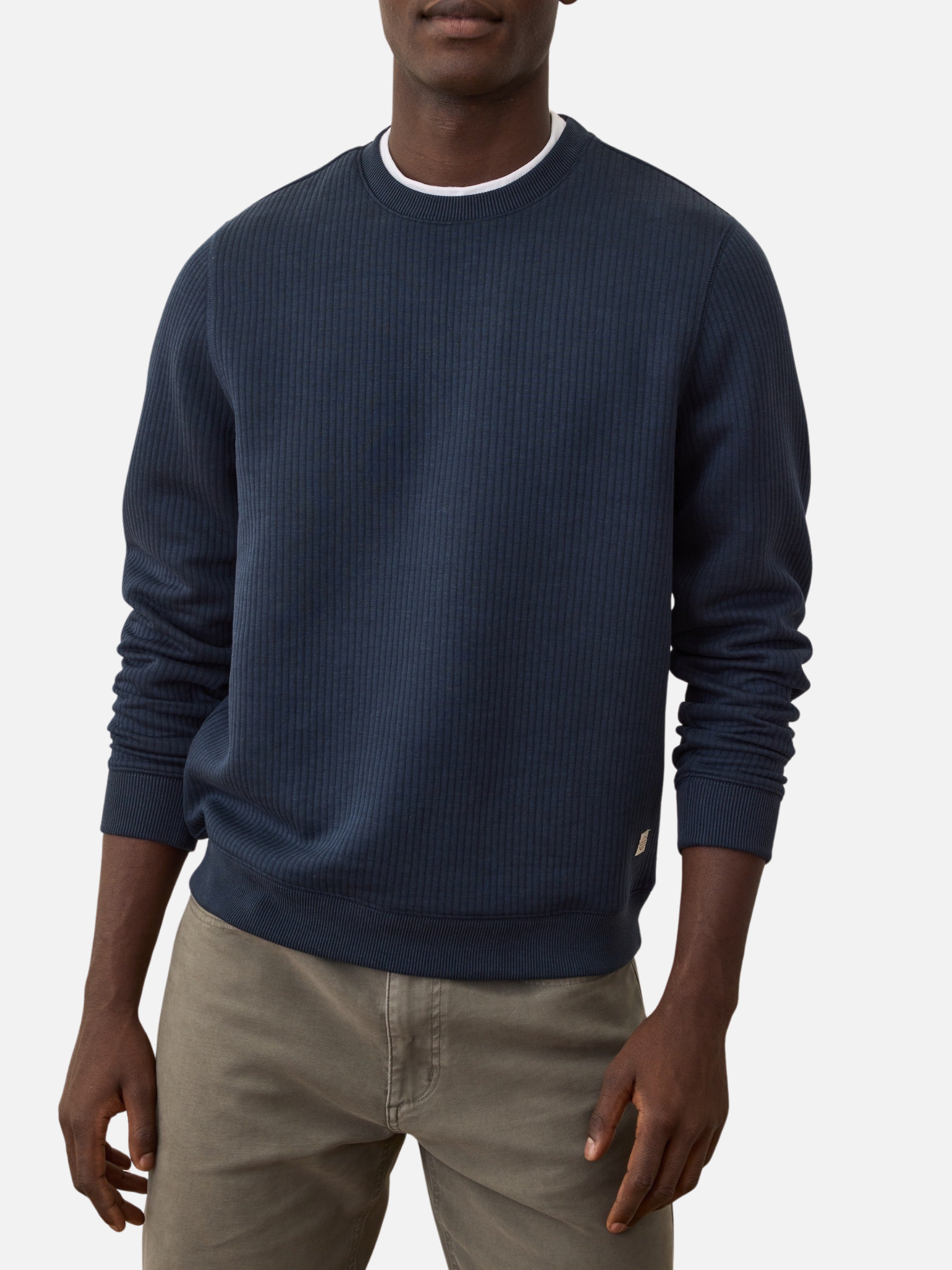 Marine Layer Corbet Quilted Crewneck Navy Blue Texture Layer Fall Winter Men’s Tops for Men Athens GA Georgia Kempt Menswear Store Near Me