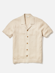 Marine Layer Jaden Sweater Resort Shirt Driftwood Men's Textured Knit Collared Button Up Shirt For Men Athens GA Georgia Kempt Menswear Store Near Me