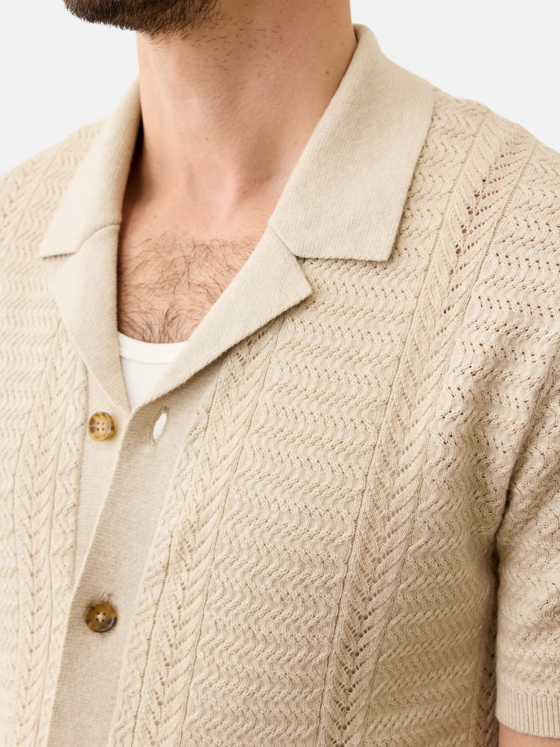 Marine Layer Jaden Sweater Resort Shirt Driftwood Men's Textured Knit Collared Button Up Shirt For Men Athens GA Georgia Kempt Menswear Store Near Me