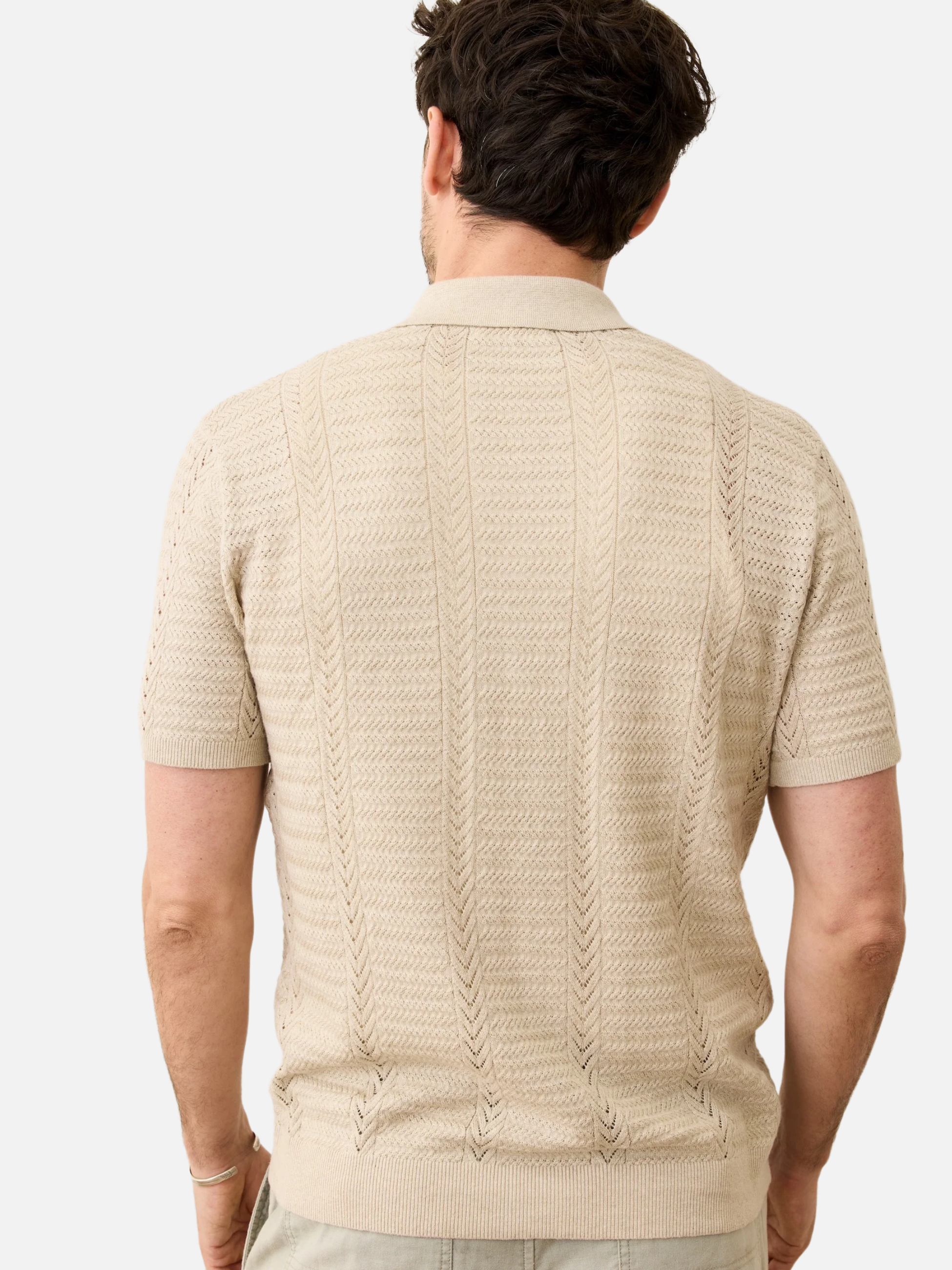 Marine Layer Jaden Sweater Resort Shirt Driftwood Men's Textured Knit Collared Button Up Shirt For Men Athens GA Georgia Kempt Menswear Store Near Me