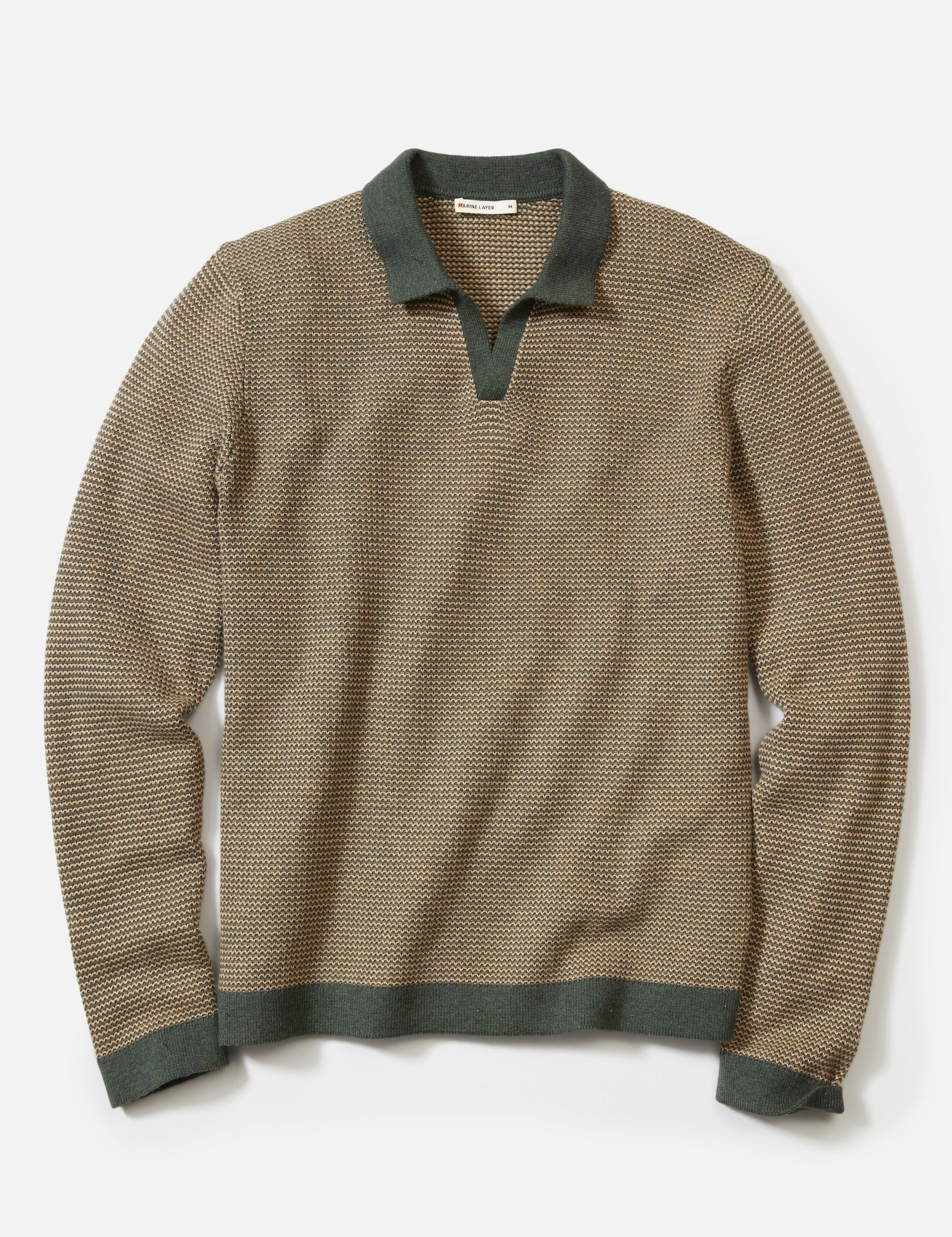 Marine Layer Liam Sweater Long Sleeve Polo Barbour Sable Green Brown Knit Knitted Men’s Top Tops for Men Fall Winter Johnny Collar