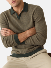 Marine Layer Liam Sweater Long Sleeve Polo Barbour Sable Green Brown Knit Knitted Men’s Top Tops for Men Fall Winter Johnny Collar