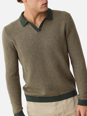 Marine Layer Liam Sweater Long Sleeve Polo Barbour Sable Green Brown Knit Knitted Men’s Top Tops for Men Fall Winter Johnny Collar