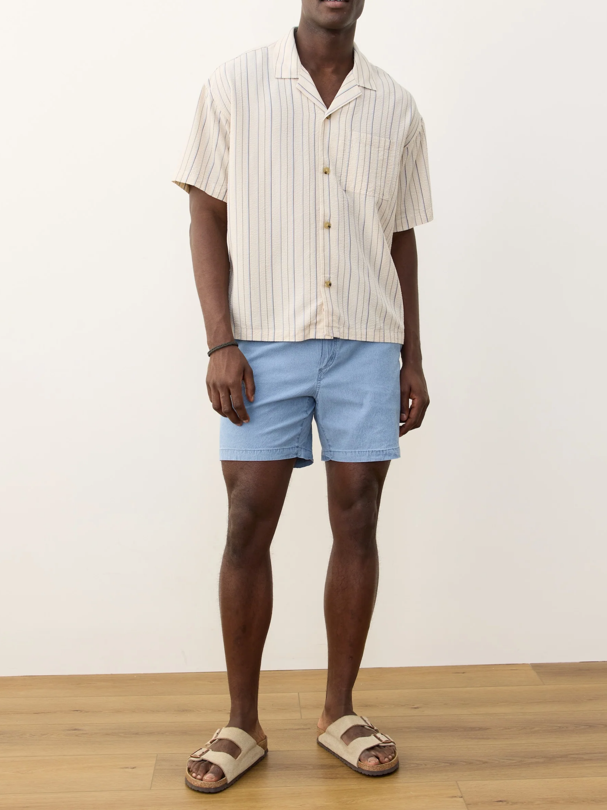 Marine Layer Saturday Seersucker 6” Inch Short Light Indigo Blue Drawstring Elastic Waistband Men’s Bottoms for Men Spring Summer Athens GA Georgia Kempt Menswear Store Near Me