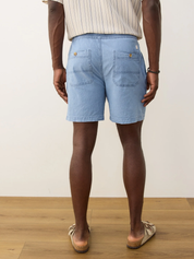 Marine Layer Saturday Seersucker 6” Inch Short Light Indigo Blue Drawstring Elastic Waistband Men’s Bottoms for Men Spring Summer Athens GA Georgia Kempt Menswear Store Near Me