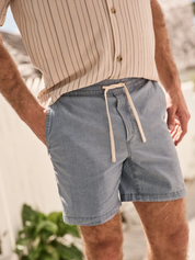 Marine Layer Saturday Seersucker 6” Inch Short Light Indigo Blue Drawstring Elastic Waistband Men’s Bottoms for Men Spring Summer Athens GA Georgia Kempt Menswear Store Near Me