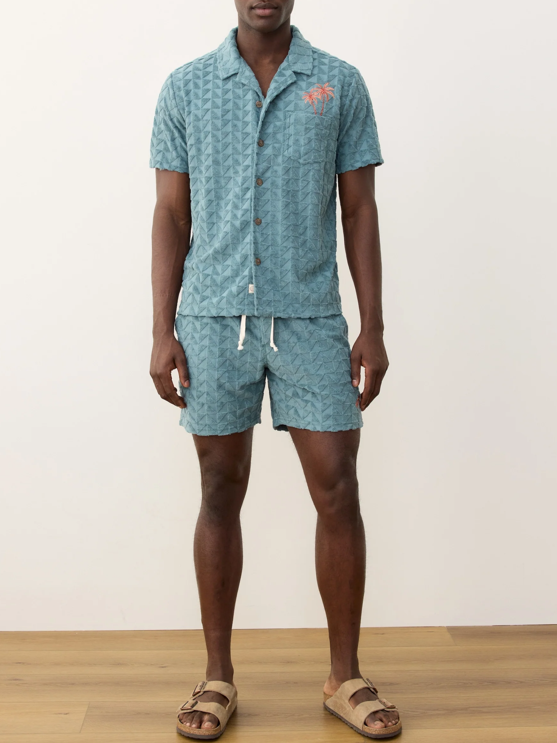 Marine Layer Towel Terry Resort Shirt North Atlantic Blue Terrycloth Textured Men’s SS Short Sleeve Collared Button Down Top for Men Spring Summer Athens GA Georgia Menswear Store Near Me