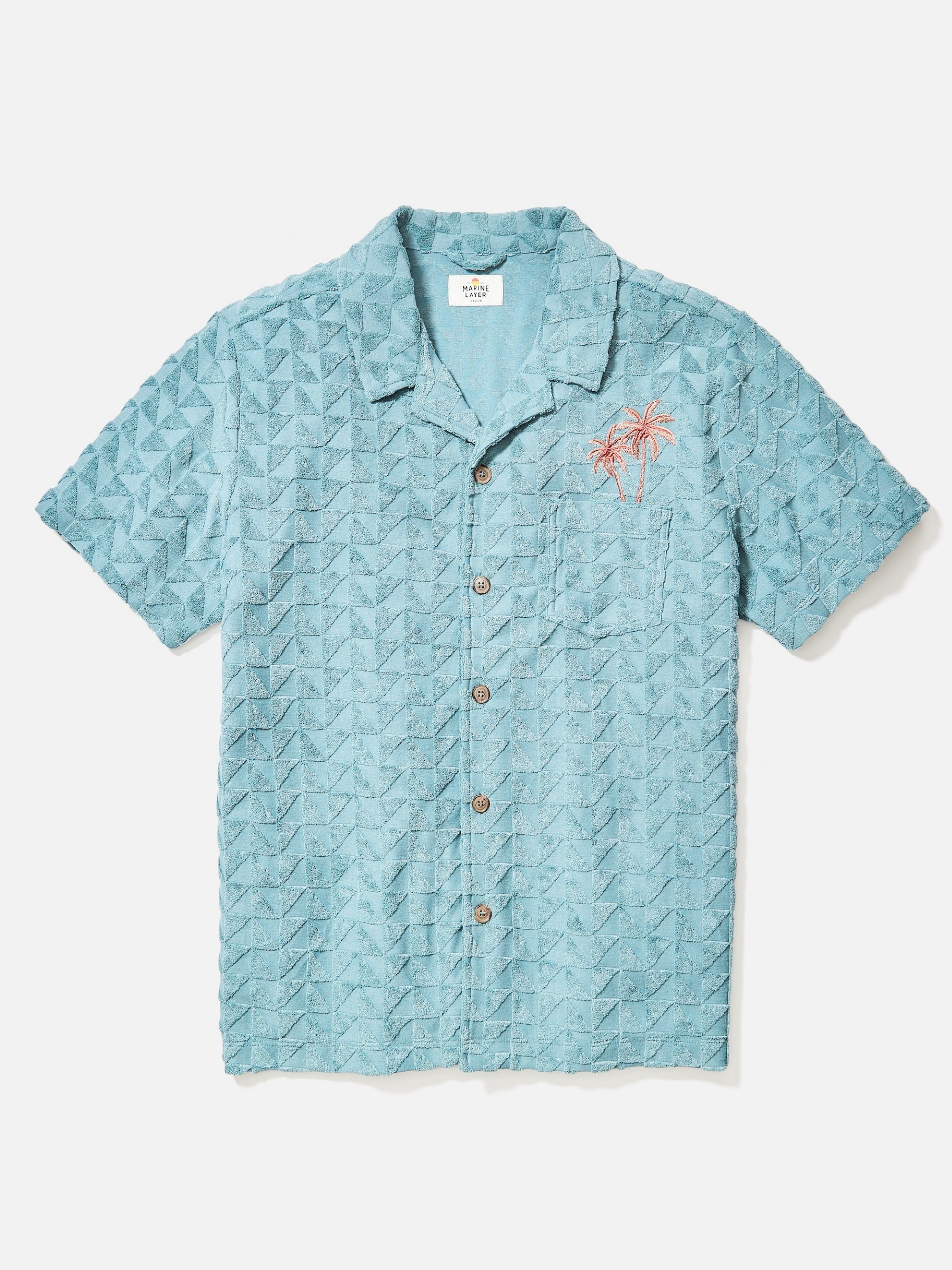 Marine Layer Towel Terry Resort Shirt North Atlantic Blue Terrycloth Textured Men’s SS Short Sleeve Collared Button Down Top for Men Spring Summer Athens GA Georgia Menswear Store Near Me
