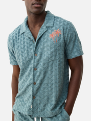 Marine Layer Towel Terry Resort Shirt North Atlantic Blue Terrycloth Textured Men’s SS Short Sleeve Collared Button Down Top for Men Spring Summer Athens GA Georgia Menswear Store Near Me