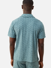 Marine Layer Towel Terry Resort Shirt North Atlantic Blue Terrycloth Textured Men’s SS Short Sleeve Collared Button Down Top for Men Spring Summer Athens GA Georgia Menswear Store Near Me